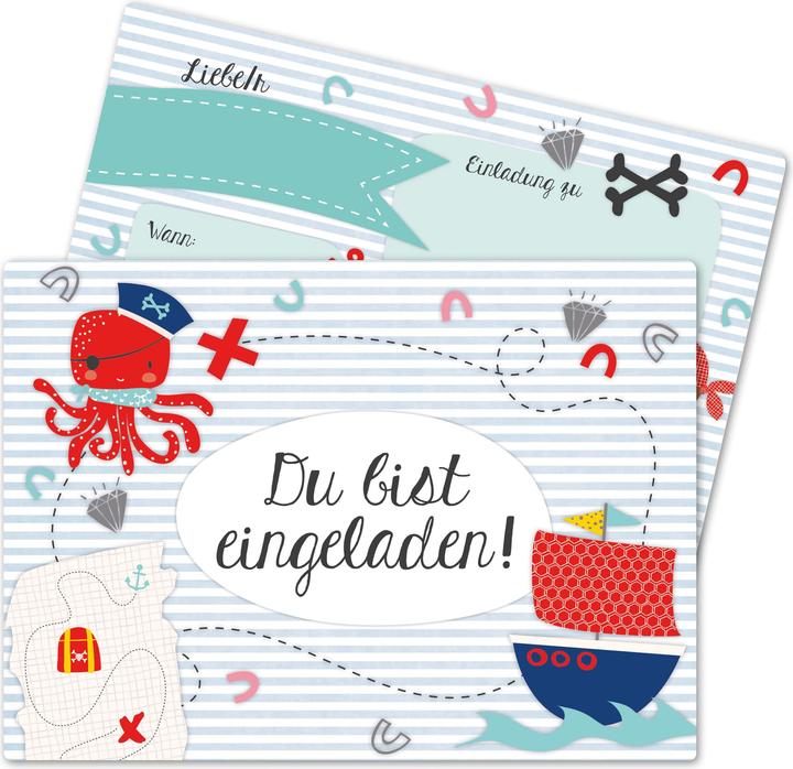 Papierdrachen 12 Einladungskarten zum Geburtstag – Pirat (12 Stk.)