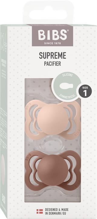 Immagine prodotto Bibs Succhietto in silicone Supreme (confezione da 2), Woodchuck/ Blush (taglia 1, 0-6M) (2 x, fino a 6 M.)