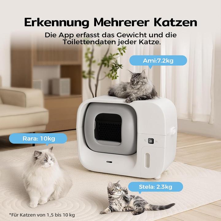 Actual product image AmiCura Cura 3 Selbstreinigende Katzentoilette,Auto Füllende Katzenklo Geruchskontrolle,TÜV,App,60L (Self-cleaning litter tray)