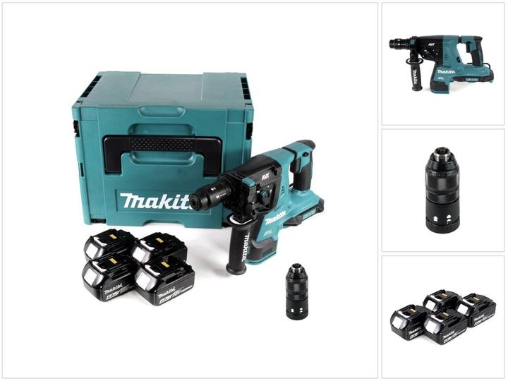 Actual product image Makita DHR 281 M4J Brushless cordless hammer drill 28 mm 2x 18 V for SDS-PLUS with quick-change chuck in