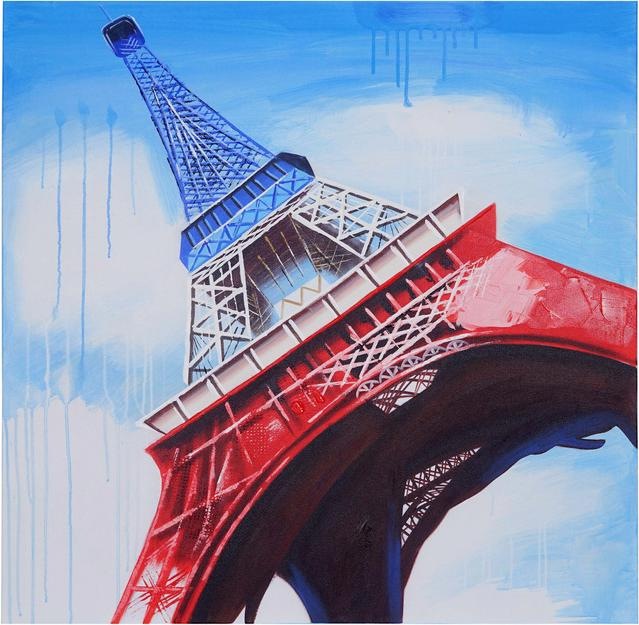 Produktbild Swisshandel24 Ölgemälde Eiffelturm Tricolore, 100% handgemaltes Wandbild Gemälde XL, 100x100cm (100 x 100 cm)
