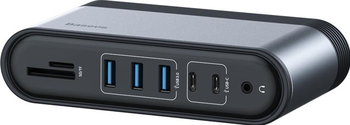 Actual product image Baseus Working Station Four-Screen Multifunctional Type-C HUB AdapterUS+EU+UK)Dark gray (USB-C, 16 ports)