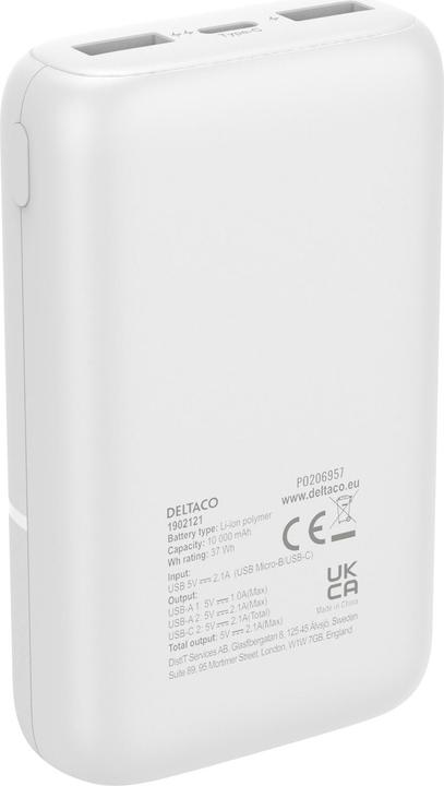 Actual product image Deltaco Powerbank 10,000 mAh, 2x USB-A, 1x USB-C (10000 mAh, 10 W, 37 Wh)