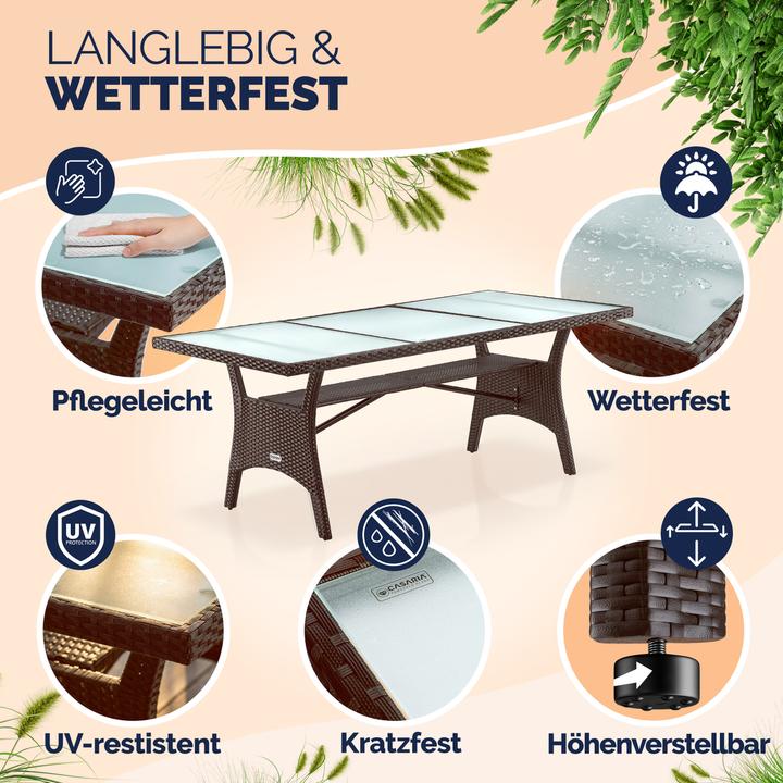 Produktbild Casaria Polyrattan Gartentisch Glas (190 x 90 x 74 cm)
