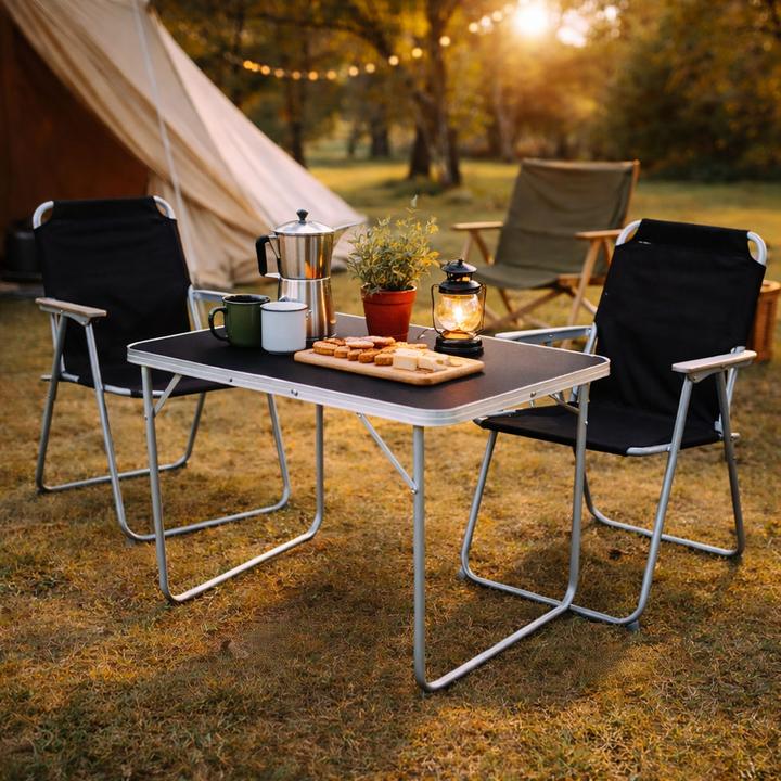Produktbild Mojawo 3-tlg. Camping Set Gartenmöbel Campingtisch 2 x Campingstuhl schwarz