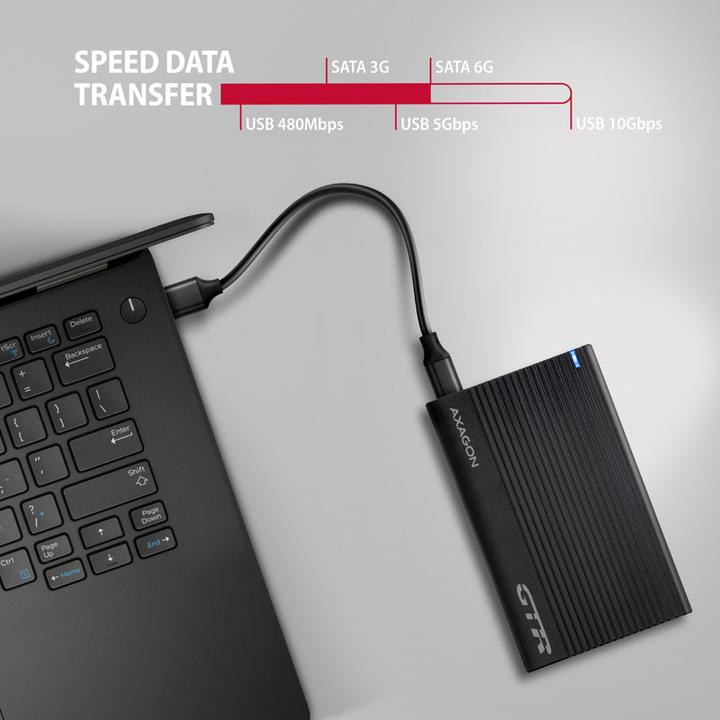 Produktbild Axagon EE25-GTR USB-C 3.2 Gen 2 - SATA 6G, 2.5" externes Festplattengehäuse, geriffelt - schwarz (2.5")