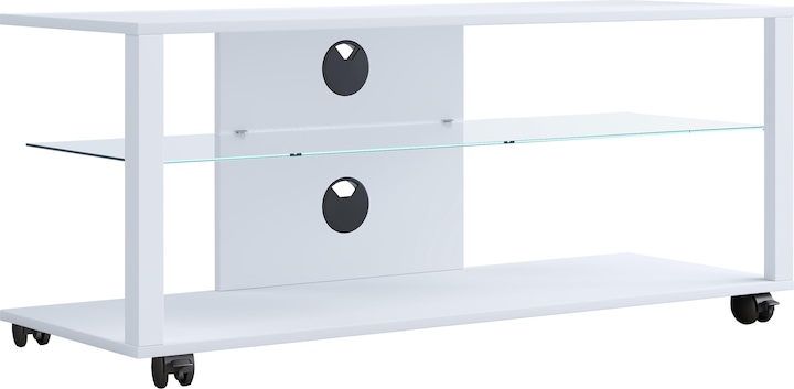Image du produit VCM Bois TV Lowboard Roulettes Meuble TV mobile Rack Console Meubles Table TV Phono Verre (115 x 40 x 45 cm)