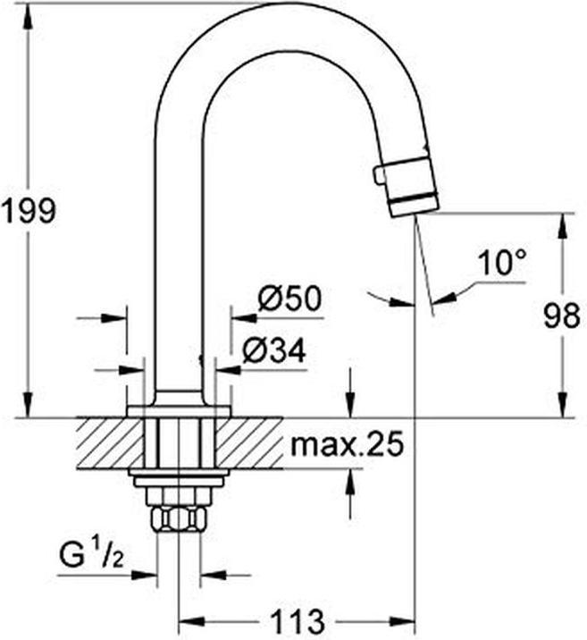 Actual product image Grohe Washbasin pillar tap UNI 1/2inch, C-spout supersteel