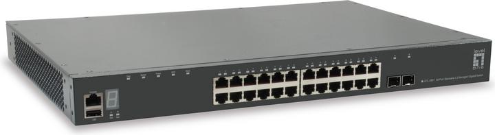 Immagine prodotto LevelOne Switch Gigabit gestito L3 impilabile a 28 porte 2 x SFP+ 10-Gigabit 1 x slot modulo 10-Gigabit (28 Porti)