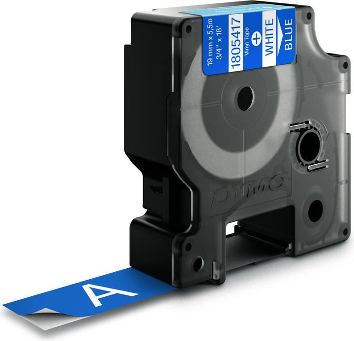 Actual product image Dymo Rhino 19mm white on blue vinyl (1.90 cm, Blue)