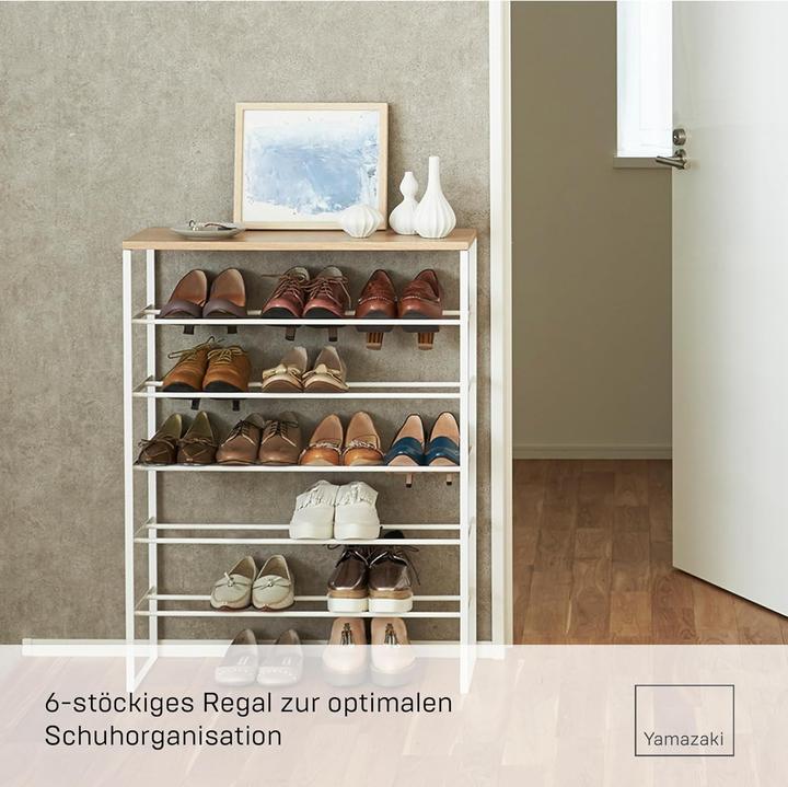 Actual product image Yamazaki 6-tier shoe rack with wooden shelf TOWER (66 x 25 x 87 cm)