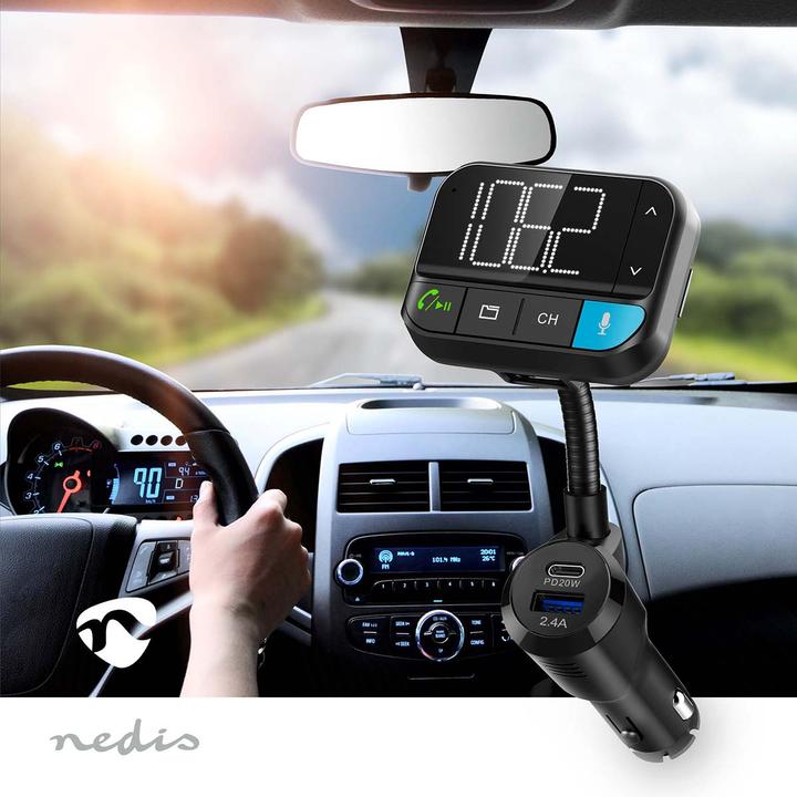 Actual product image Nedis Car Audio FM Transmitter | Gooseneck | Handsfree | 2 " | Black and White Monitor | Bluetoot