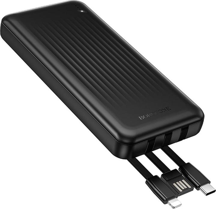Produktbild Borofone Powerbank 10000mAh BJ79 Clever - USB - mit Typ-C und Lightning-Kabeln schwarz (10000 mAh, 10 W, 37 Wh)