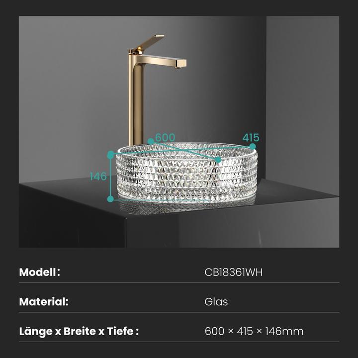 Actual product image Emke Countertop washbasin, 360 x 360 x 112 mm, clear glass sink, Round countertop washbasin (360 mm, 360 mm)