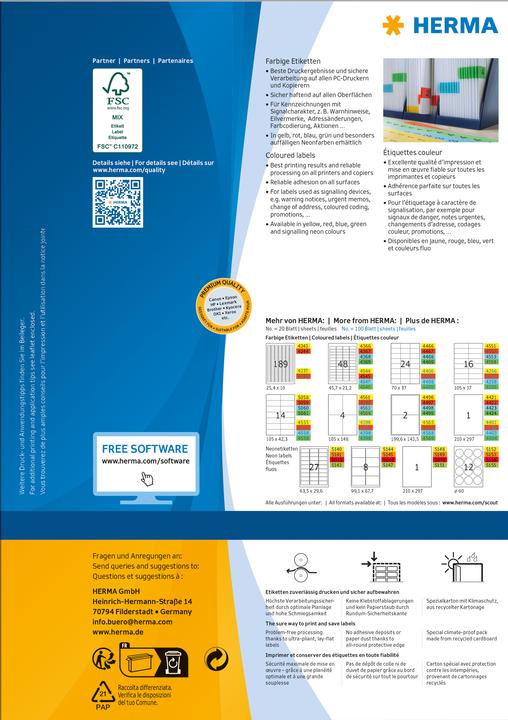 Actual product image HERMA Coloured labels A4
