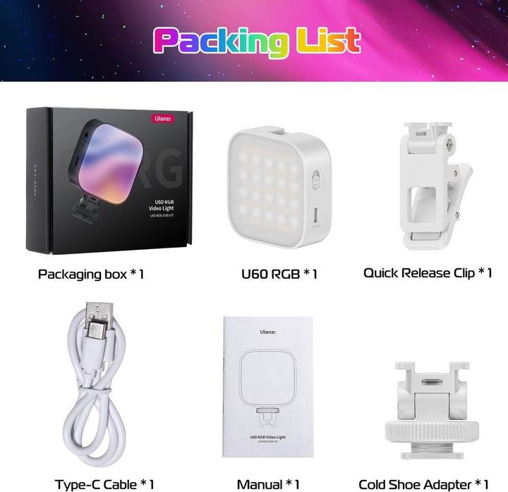 Actual product image Ulanzi U60 RGB Pocket light with U mount White (Video light)