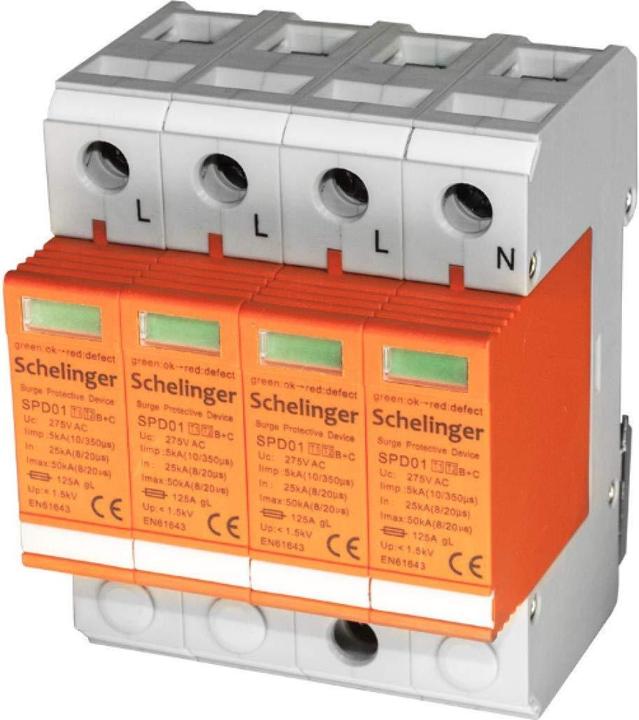 Produktbild Bemko Überspannungsschutz 4P 5kA Klasse T1+T2 (B+C) SCHELINGER A51-SPD01-4P-B+C
