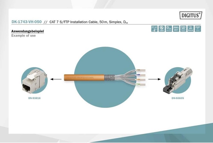 Productafbeelding Digitus Cat.7 S/FTP installatiekabel, 50 m, simplex, Dca (S/FTP, CAT7, 50 m)