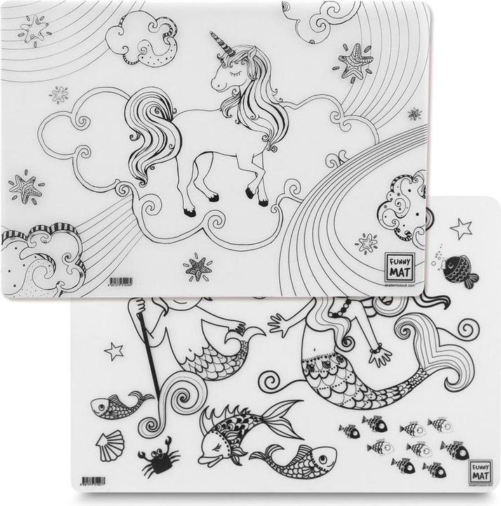 Actual product image Funny Mat Set of reusable colouring pages mermaid and unicorn, 2 pcs.