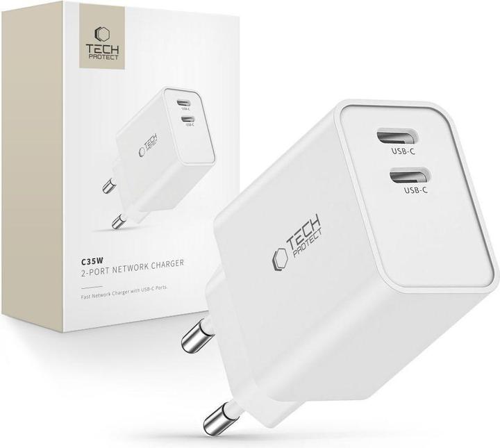 Produktbild Tech-Protect C35W mains charger 2x USB-C PD 35W - white (35 W)