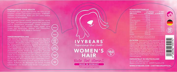Nährwerte und Zutaten IVYBears Haarvitamine für Frauen (1 Stück, Gummies, 150 g)