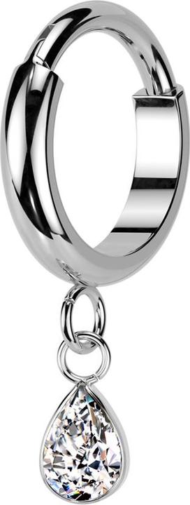 Produktbild Star Piercing Micro Segmentring klappbar silber Anhänger Tropfenkristall silber (Titan G23, ohne Messing)