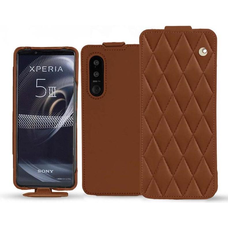 Noreve Lederschutzhülle vertikal (Sony Xperia 5 III), Smartphone Hülle, Braun
