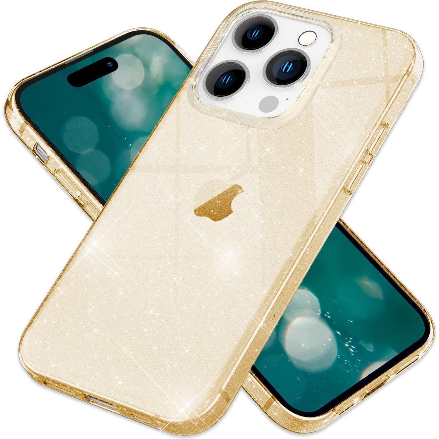 Nalia Klare Glitzer Silikon Hülle (Apple iPhone 15 Pro), Smartphone Hülle, Gold