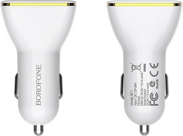 Produktbild Borofone - 2x USB-Autoladegerät mit LED-Anzeige, weiss