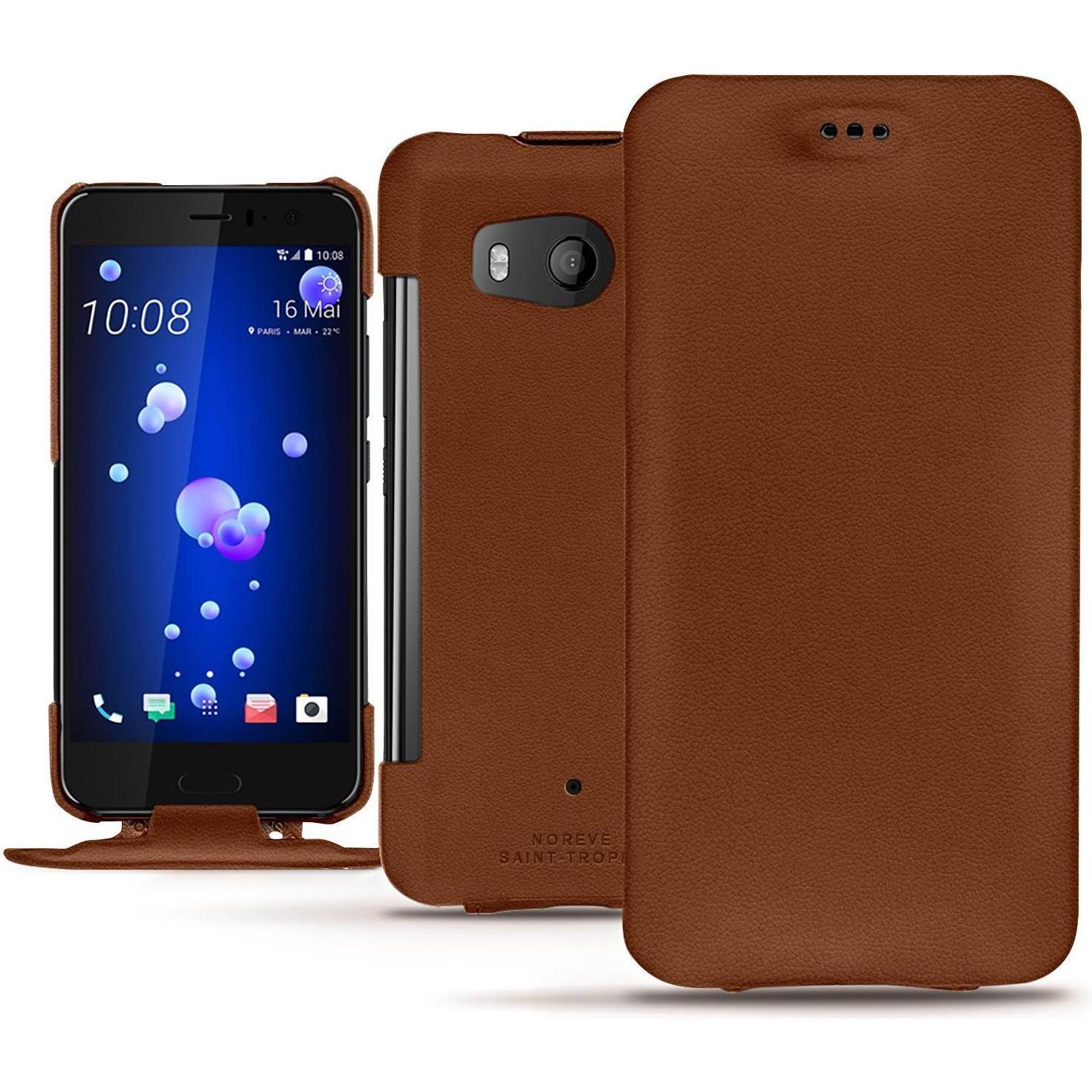 Noreve Lederschutzhülle vertikal (HTC U11), Smartphone Hülle, Braun