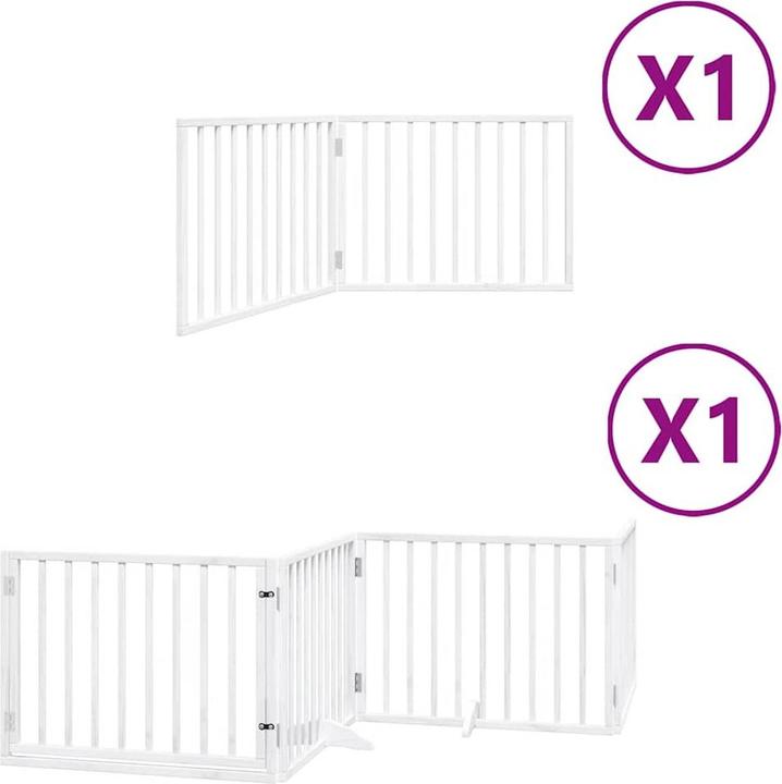 Produktbild vidaXL Hundetor mit Tür Absperrgitter Hunde Schutzgitter Faltbar 6tlg. Weiss Holz (60 cm)