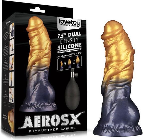 Lovetoy Aufblasbarer Dildo mit doppelter Dichte, 7,5" / 19 cm, Gold/Schwarz