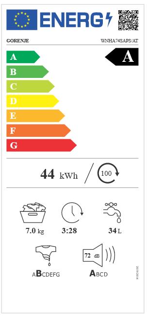 Label énergétique Gorenje WNHA74SAPS/AT (7 kg, Gauche)