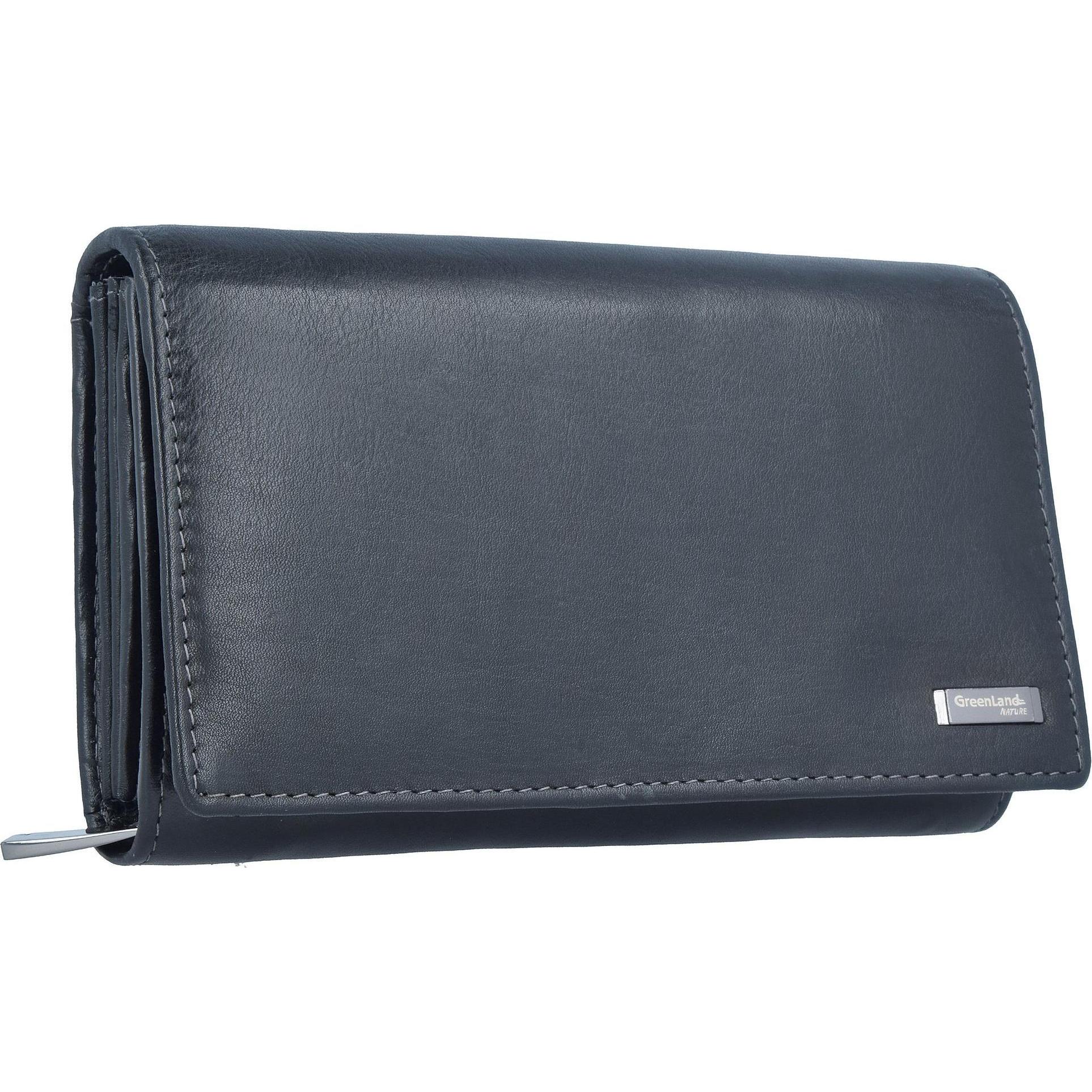 Greenland Nature, Damen, Portemonnaie, Black Nappa Geldbörse RFID Leder 16 cm, Schwarz