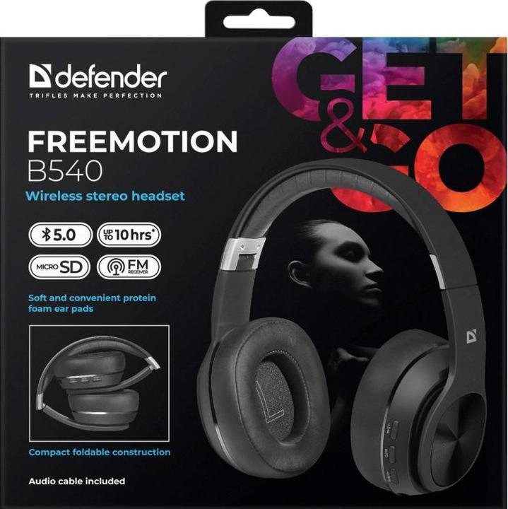 Actual product image Defender FreeMotion B540 Headset Head-band Calls/Music Bluetooth Black (No noise cancellation, 10 h, Wireless)