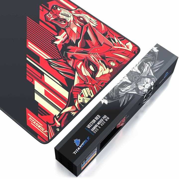 Produktbild Titanwolf Gaming Mauspad XXL, glattes Stoffgewebe, Speed Mausmatte 900 x 400mm grosse Fläche, Vector Rot (XXL)