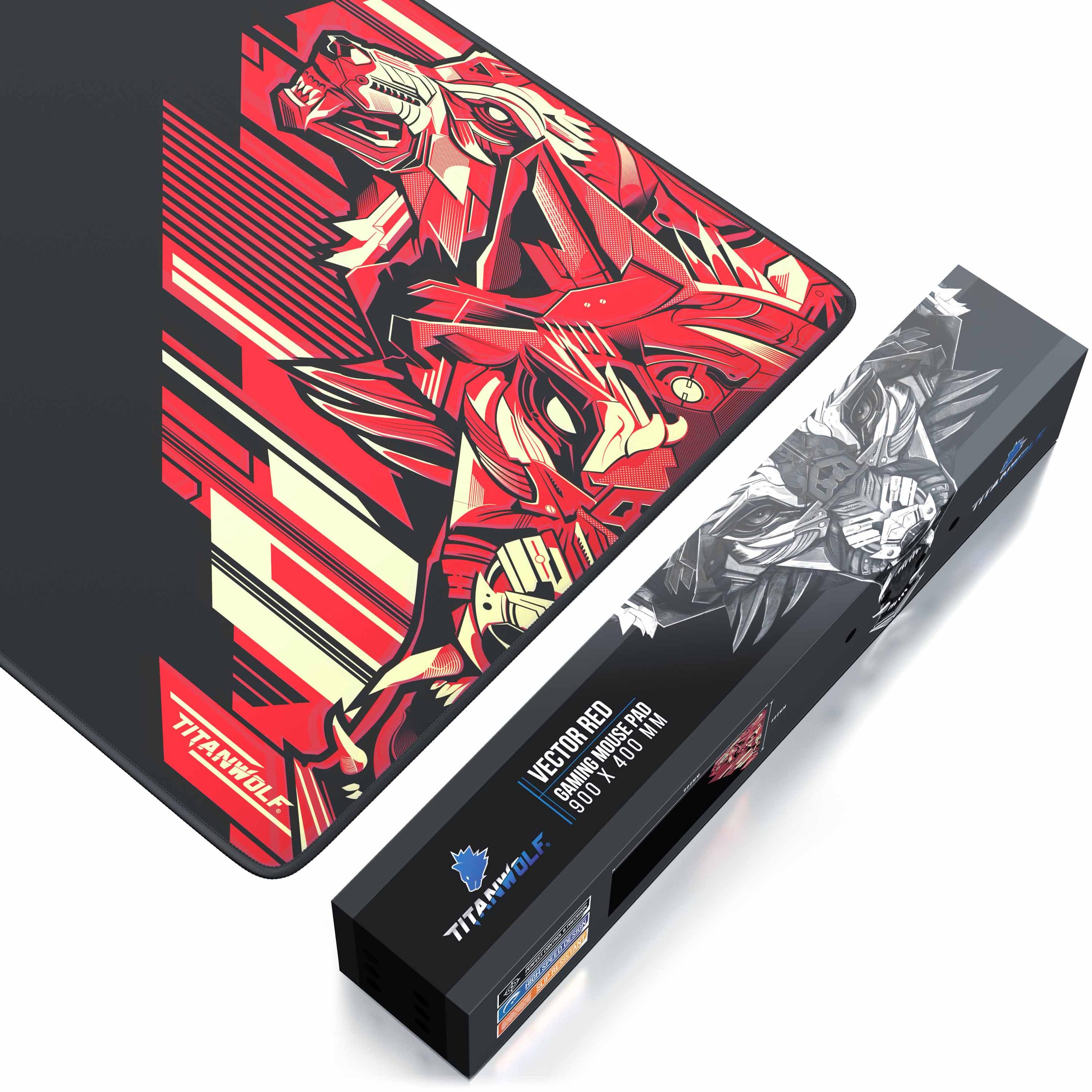 Thumbnail - Titanwolf Gaming Mauspad XXL, glattes Stoffgewebe, Speed Mausmatte 900 x 400mm grosse Fläche, Vector Rot (XXL), Mausmatt...