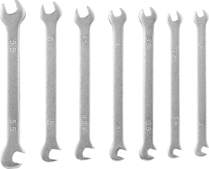 Toolcraft Jeu de 7 mini clés à fourche 3.0 - 5.5 mm (3 mm, 3,2 mm, 3,5 mm, 4 mm, 4,5 mm, 5 mm, 5,5 mm)