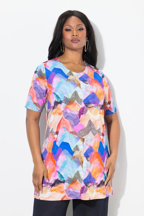 Actual product image Ulla Popken Abstract Print Short Sleeve Slinky Tunic (54)