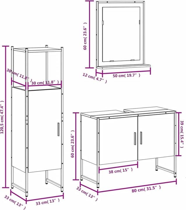 Produktbild vidaXL Badmöbel Set (33 x 12 x 120.50 cm)