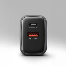 Produktbild Axagon ACU-PQ67, GaN nabíječka do sítě 67W, výstup USB-A + USB-C, PD3.0/PPS/QC4+/SFC2.0/Apple (67 W, 2 Ports)