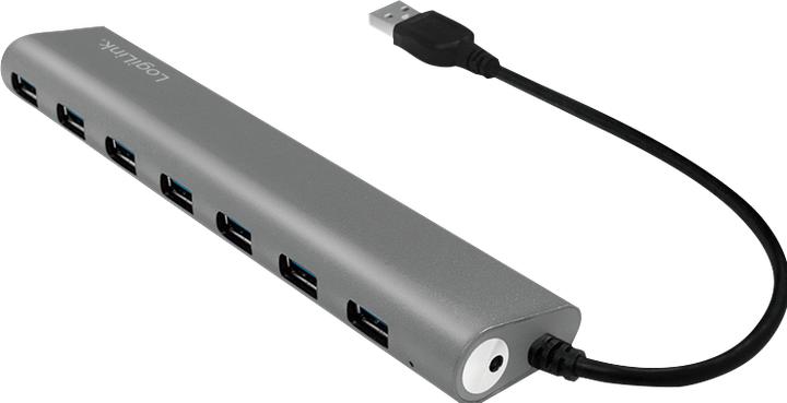 Actual product image LogiLink UA0308 - USB 3.0 hub, 7 port with card reader, aluminium casing, pilkas (USB-A, 7 ports)