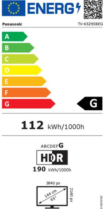 Label énergétique Panasonic TV-65Z95BEG 4K HDR Smart OLED TV 164 cm (65) (65", OLED, 4K)
