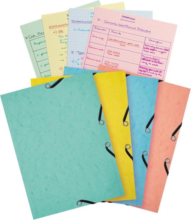 Image du produit Exacompta Chemise 3 rabats à élastiques Aquarel + 25 fiches bristol A5 - 4 couleurs assorties - Corail (A5, 25x)