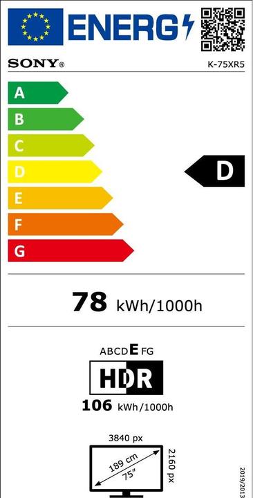 Energie-Label Sony K-75XR5 (75", Bravia 5, Mini-LED, 4K, 2025)