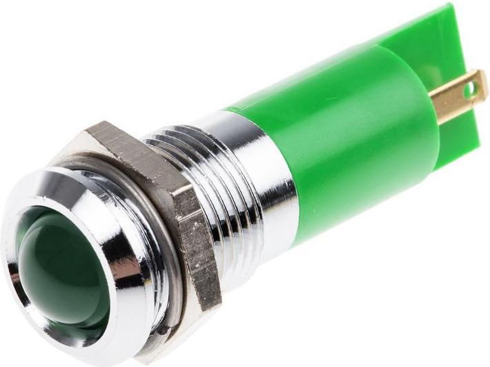 Produktbild RS PRO LED erhaben 14mm chrom 12Vac/dc grün