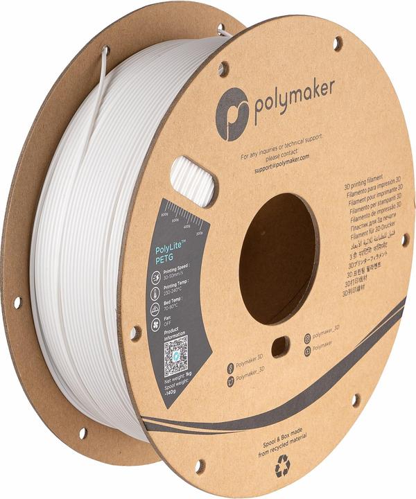 Actual product image Polymaker PolyLite PETG V2 - White - 1.75mm (PETG, 1.75 mm, 1000 g, White)