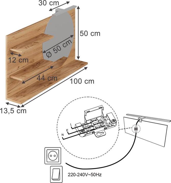 Actual product image Vicco Bathroom mirror cabinet Avena, Oak, 100 x 50 cm with 3 open compartments (100 x 13.50 x 50 cm)