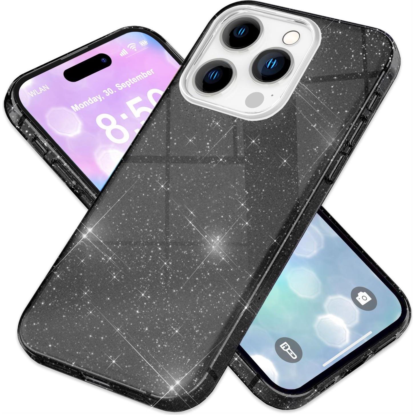 Thumbnail - Nalia Glitzer Hybrid Hülle (Apple iPhone 16 Pro Max), Smartphone Hülle, Schwarz