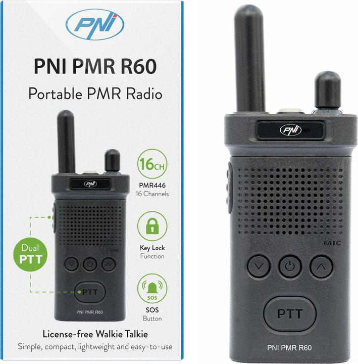 Produktbild PNI Tragbares Radio PMR R60 446 MHz, 0,5 W, 16 programmierbare Kanäle, 16 PMR- und 50 CTCSS- und 104